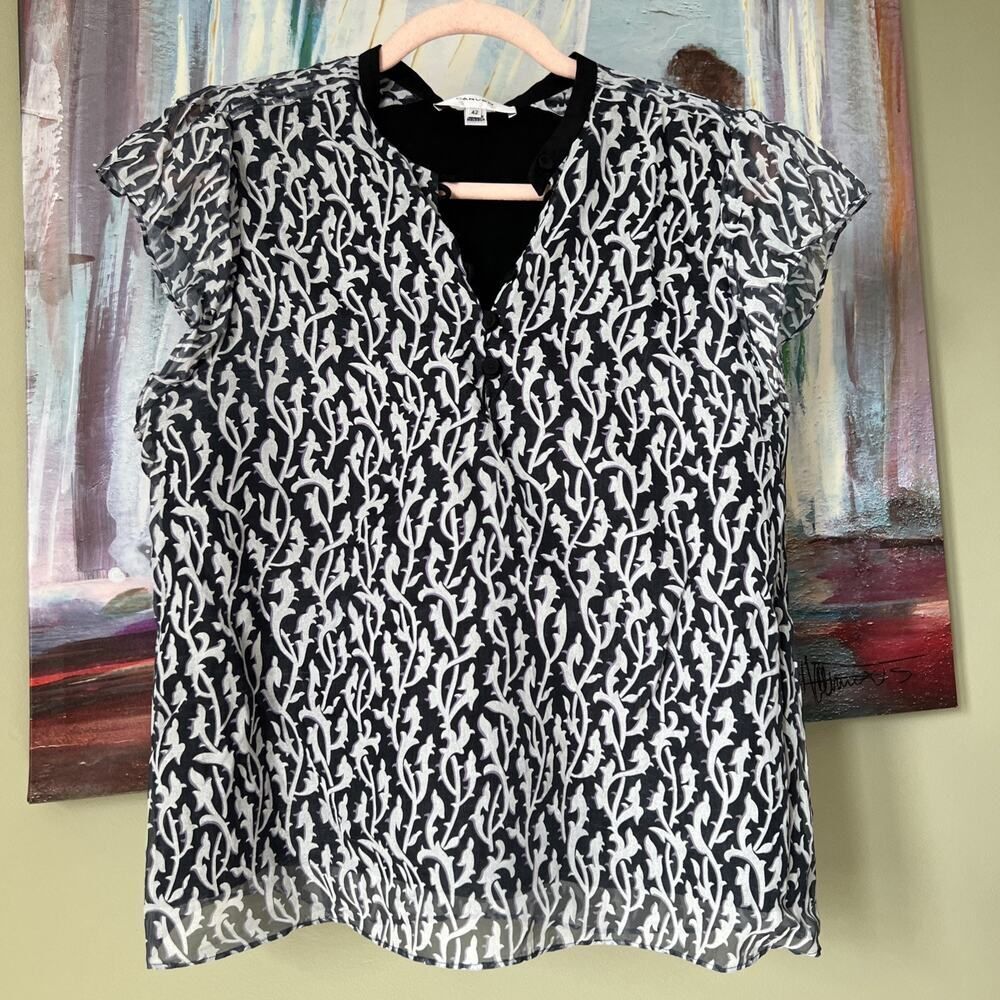 Carven 42 /M French Designer Blouse Top Black Off White EXCELLENT